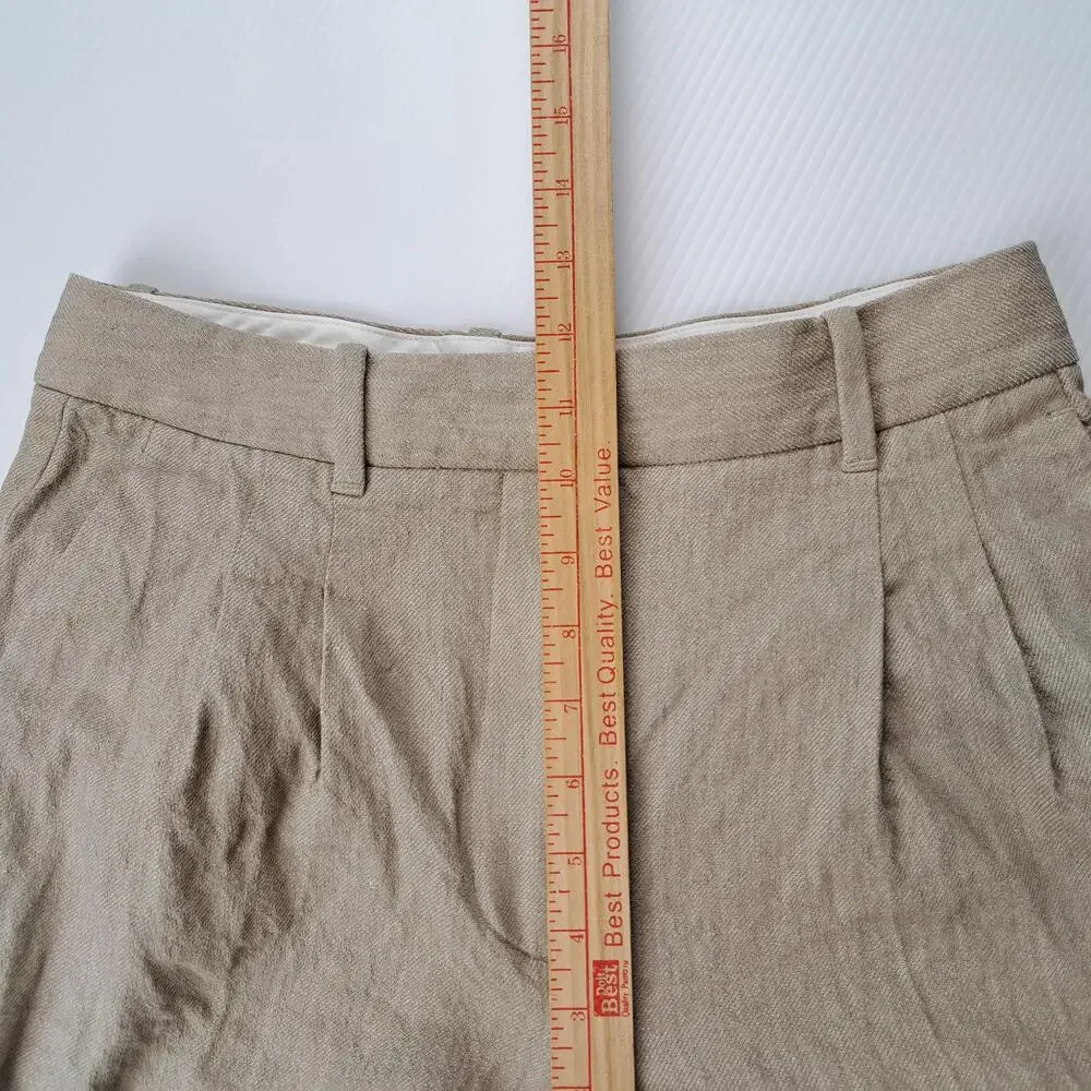 Aritzia Pants Womens 8 Beige Linen Wide Leg Pleated Dress Trousers Career Office
